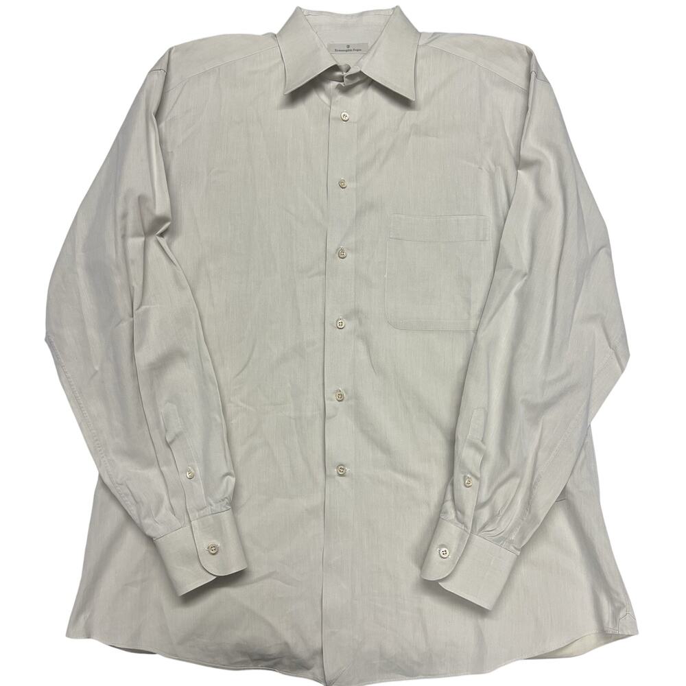 Ermenegildo Zegna Men's Shirt Sz 42 16.5 Light Gray Long Sleeve Button Up